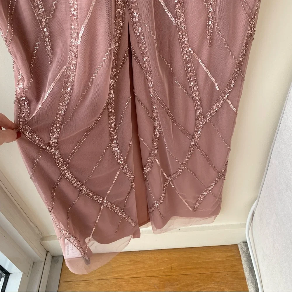 Adrianna Papell Pink Beaded Long Sleeve Gown - Picture 8 of 9